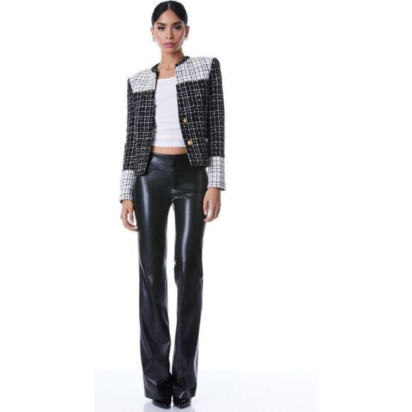 Alice + Olivia Jaydn Combination Tweed Button Jacket Black White Gold 0 - Picture 4 of 6